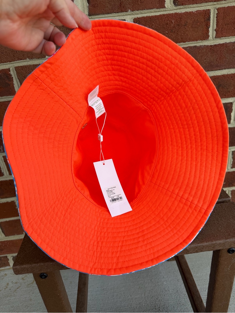 Lilly Pulitzer Blue Bucket Hat with Pink & Coral Floral Print - Picture 2 of 9